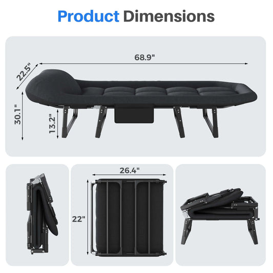 6 Angle Adjustable Adult Folding Camping Cot with Mattress, Supports 450 lbs, Lightweight for Camp & Office